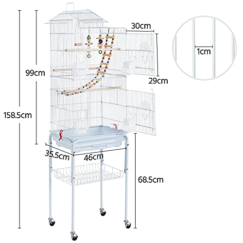 Yaheetech Jaula para Pájaros Jaula con Soporte Ruedas para Canarios Jaula Mascota 46 x 35 x 158,5 cm Blanco