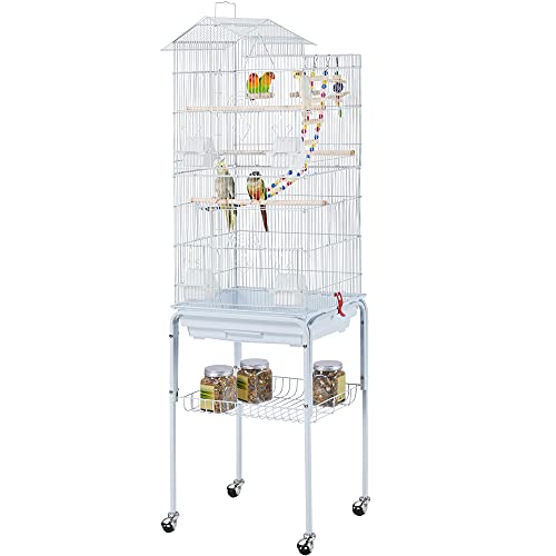 Yaheetech Jaula para Pájaros Jaula con Soporte Ruedas para Canarios Jaula Mascota 46 x 35 x 158,5 cm Blanco