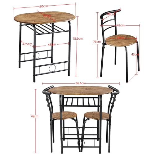 Yaheetech Juego de Mesa de Comedor Redonda con 2 Sillas, Juego de Muebles de Cocina de 3 Piezas, para Espacios Pequeños, Jardín, Estudio Marrón