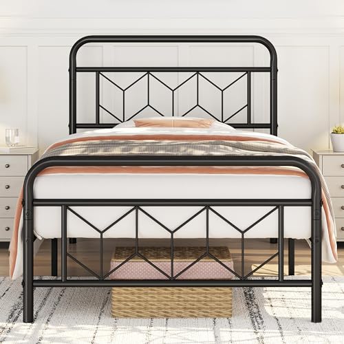 Yaheetech Marco de Cama Individual Adecuado para Colchón de 90x190 cm Estructura Metálica de Cama con Espacio Almacenamiento Estilo Moderno Industrial Negro