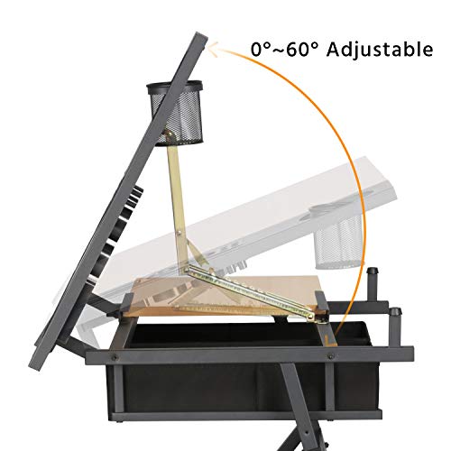 Yaheetech Mesa de Dibujo con Taburetes Mesa Inclinable Madera Mesa Escritorio Altura Ajustable para Oficina Casa 120.5x60x（65-90.5 cm