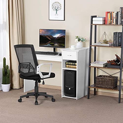 Yaheetech Mesa de Ordenador con Cajon 107,5x50x82cm Escritorio para Oficina con Estantería Escritorio Estilo Moderno para Computadora Blanco Brillo Gran Capacidad de Almacenaje