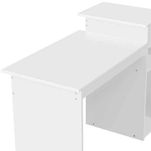 Yaheetech Mesa de Ordenador con Cajon 107,5x50x82cm Escritorio para Oficina con Estantería Escritorio Estilo Moderno para Computadora Blanco Brillo Gran Capacidad de Almacenaje