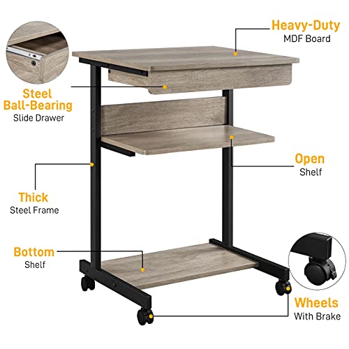 Yaheetech Mesa de Ordenador con Ruedas 79,5x56x51cm Escritorio con Bandeja de Teclado Mesa Gaming con Cajón para Estudio,Espacio Límite Gris