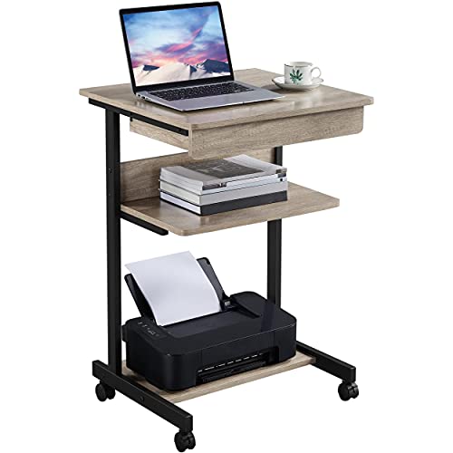 Yaheetech Mesa de Ordenador con Ruedas 79,5x56x51cm Escritorio con Bandeja de Teclado Mesa Gaming con Cajón para Estudio,Espacio Límite Gris