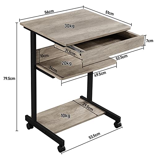 Yaheetech Mesa de Ordenador con Ruedas 79,5x56x51cm Escritorio con Bandeja de Teclado Mesa Gaming con Cajón para Estudio,Espacio Límite Gris