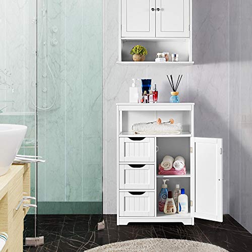 Yaheetech Mueble Baño de Madera Armario Baño con Cajón y Estante Ajustable Mueble Auxiliar de Cocina Armario Multiusos con Puertas Dobles para Salón Entrada Blanco 55x29x86cm