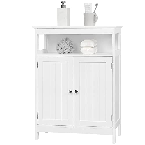 Yaheetech Mueble Baño de Madera Lacada Armario Baño Columna con Estante Mueble Cocina Auxiliar con Repisa Ajustable para Salon 60x30x80cm Blanco