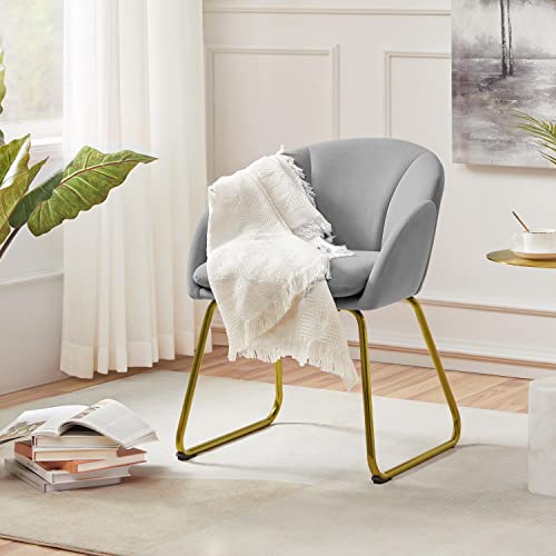 Yaheetech Silla Tapizada Terciopelo, Pata Metal Sillon Terciopelo Sala de Estar Dormitorio Comedor Cocina Gris