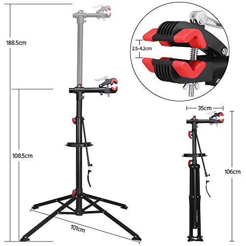 Yaheetech Soporte Bicicleta Suelo Altura Ajustable 108-188cm Caballete Bicicleta Portátil Soporte Bici Taller con Bandeja Magnética para Bicicleta Montaña Carretera