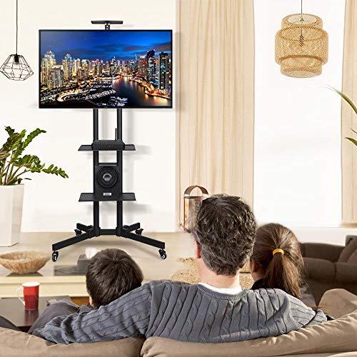 Yaheetech Soporte TV de Pie Soporte TV Suelo con Ruedas Muebles TV Universal 32 a 75 Pulgadas con Bandeja Altura Ajustable Carga de 50 kg Negro