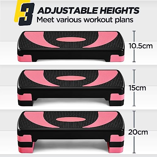 Yaheetech Stepper Fitness Casa Step de Aeróbic Plataforma 3 Altura Adjustable (10,5/15/20 cm) Banco Fitness Ejercicio para Yoga Gimnasio, Antideslizante 79,5x30x20cm Carga 250kg Rosa