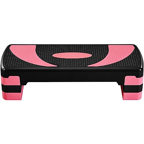 Yaheetech Stepper Fitness Casa Step de Aeróbic Plataforma 3 Altura Adjustable (10,5/15/20 cm) Banco Fitness Ejercicio para Yoga Gimnasio, Antideslizante 79,5x30x20cm Carga 250kg Rosa