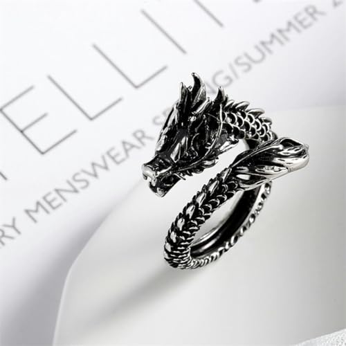 YAHOYA Retro Dominante Dragon Men Thai Silver Personality Silver Color Female Resizable Opening Rings