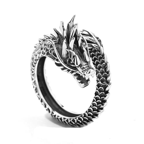 YAHOYA Retro Dominante Dragon Men Thai Silver Personality Silver Color Female Resizable Opening Rings