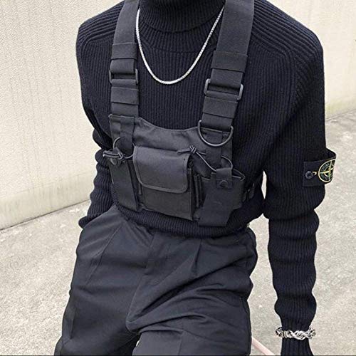 Yalatan Tactical Chest Rig Bag para Hombres Mujeres, Chaleco Multibolsillos Hip Hop Streetwear, Funcional Tactical Harness Rig Chest Rig Pack Bolso de Cintura Ajustable