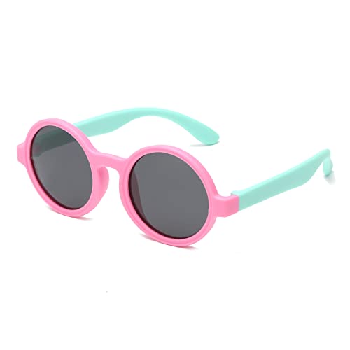 YAMEIZE Gafas de Sol Polarizadas Redondas - Pequeñas y Bonitas para Niños y Niñas de 3 a 10 años Gafas de Protección UV400 Flexibles de Goma para Niños