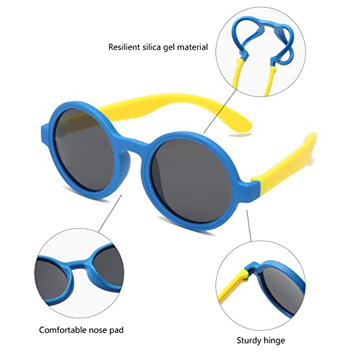 YAMEIZE Gafas de Sol Polarizadas Redondas - Pequeñas y Bonitas para Niños y Niñas de 3 a 10 años Gafas de Protección UV400 Flexibles de Goma para Niños