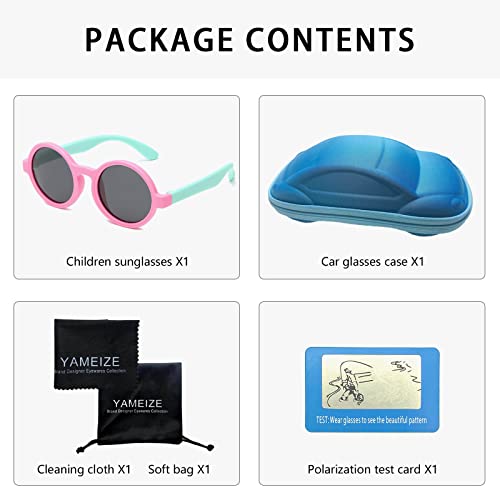 YAMEIZE Gafas de Sol Polarizadas Redondas - Pequeñas y Bonitas para Niños y Niñas de 3 a 10 años Gafas de Protección UV400 Flexibles de Goma para Niños