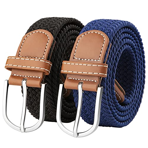 Yangbaga 2 Piezas Unisex Cinturón Elástico y Trenzado, Cinturón de Tejido Elástico para Hombres y Mujeres, 125cm