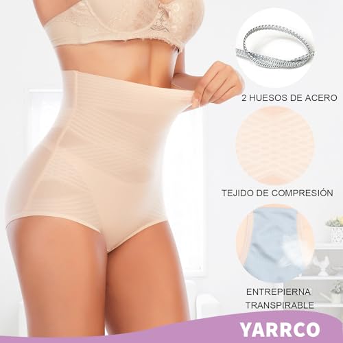 YARRCO Braga Faja Reductora Mujer Invisible Adelgazante Braguitas Moldeadoras Abdomen Cintura Alta Faja Sin Costuras Shapewear (Beige,XXL)