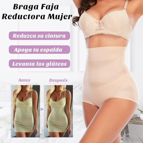 YARRCO Braga Faja Reductora Mujer Invisible Adelgazante Braguitas Moldeadoras Abdomen Cintura Alta Faja Sin Costuras Shapewear (Beige,XXL)