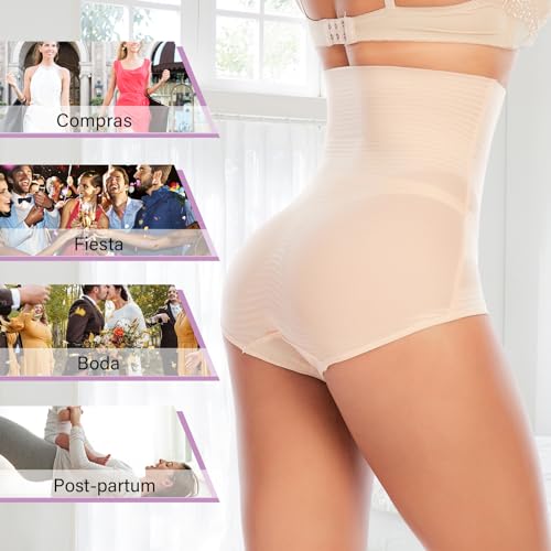 YARRCO Braga Faja Reductora Mujer Invisible Adelgazante Braguitas Moldeadoras Abdomen Cintura Alta Faja Sin Costuras Shapewear (Beige,XXL)