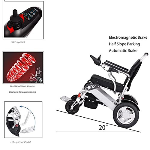 YAZURI Silla de Ruedas eléctrica, Motor de Potencia máxima de 600 W + Peso Neto 25 kg Ligero y Plegable + batería de Gran Capacidad 20AH + Soporte de Carga 180 kg