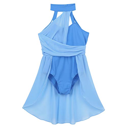 Yeahdor Vestido de Danza Ballet para Niña Chica Maillot Gimnacia con Falda Asimétrico de Gasa Vestido de Danza Lírica Traje de Danza Contemporánea A Azul 14 años