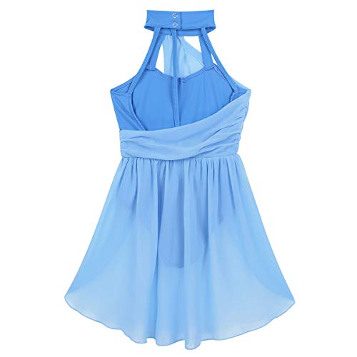 Yeahdor Vestido de Danza Ballet para Niña Chica Maillot Gimnacia con Falda Asimétrico de Gasa Vestido de Danza Lírica Traje de Danza Contemporánea A Azul 14 años