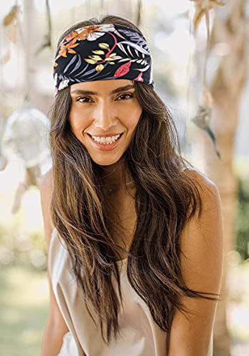 Yean Diadema ancha elástica de flores para el pelo, para hacer yoga, con nudo, turbante a rayas para mujeres y niñas (paquete de 3)