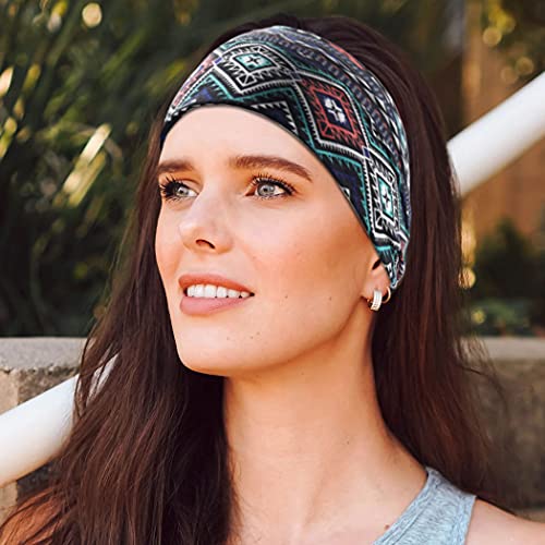 Yean - Diadema de yoga ancha para la cabeza, estampado a cuadros, banda para el pelo de tela elástica deportiva, accesorios para el cabello para mujeres y niñas (paquete de 3)