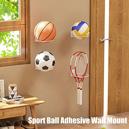 Yeeda Soporte de almacenamiento de bolas montado en la pared, soporte de pelota de deportes de acero al carbono, soporte de pared adhesivo para baloncesto, fútbol, voleibol ejercicio