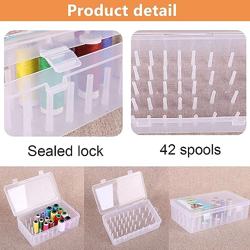 yeemeen Caja para Hilos de Coser, 2Pcs Caja Transparente para Hilos, Organizador de Bobinas de Hilo, Caja Hilos Costura 42 Carretes para Almacenamiento Hilo de Coser