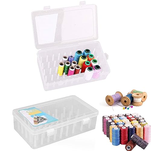 yeemeen Caja para Hilos de Coser, 2Pcs Caja Transparente para Hilos, Organizador de Bobinas de Hilo, Caja Hilos Costura 42 Carretes para Almacenamiento Hilo de Coser