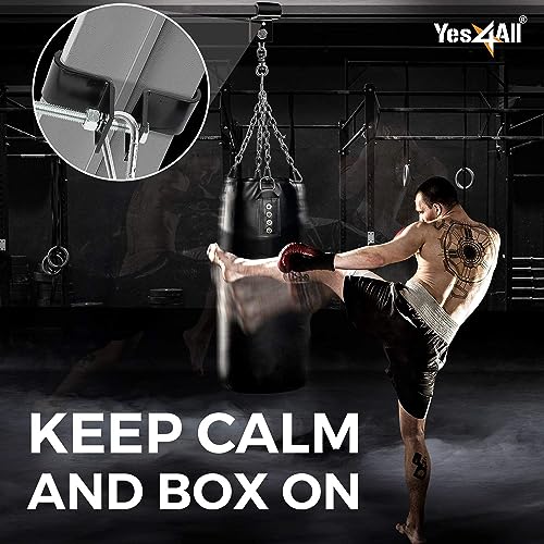 Yes4All 100 kg/200 Libras de Capacidad I-Beam Abrazadera Colgador y Acero Inoxidable Saco de Boxeo Colgador con 4 Ganchos a presión para Bolsa Pesada, Columpio de Gimnasio, Trapecio y Hamaca