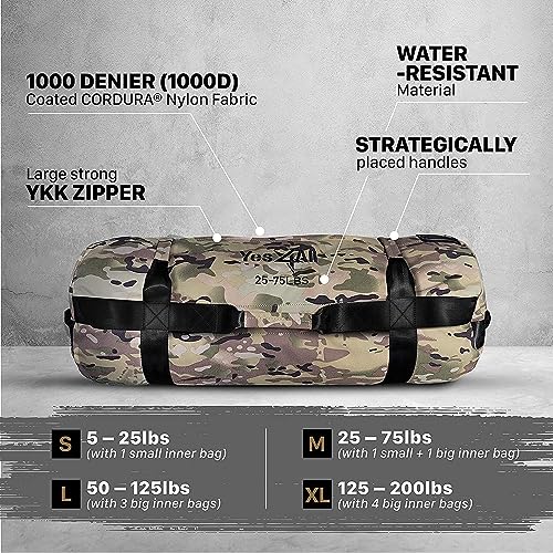 Yes4All CLHZ Saco de Arena, Camuflaje, 0 - 34 Kilogramos, Saco lastrado para entrenamiento de carrera, Saco de Arena para entrenamiento funcional, Crossfit, Fitness, Conditioning