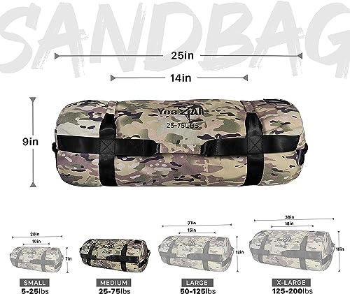 Yes4All CLHZ Saco de Arena, Camuflaje, 0 - 34 Kilogramos, Saco lastrado para entrenamiento de carrera, Saco de Arena para entrenamiento funcional, Crossfit, Fitness, Conditioning