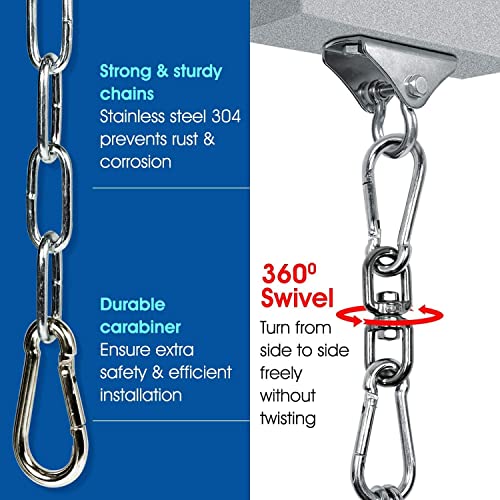 Yes4All Premium Cadena para saco de boxeo con 4 cierres, cadena de suspensión para saco de boxeo, acero inoxidable de alta resistencia, rotación de 360 grados, soporta hasta 68kg/156lbs