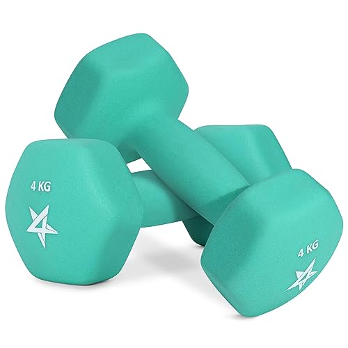 Yes4All WCZV Hexagonales Par de mancuernas de neopreno (1 kg to 7 kg) - Pesos Fitness, 4 KG x 2, Teal