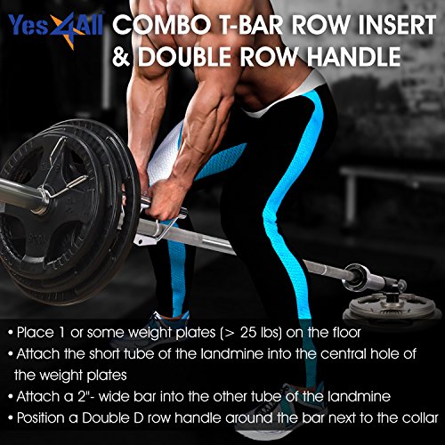 Yes4All YLTL Combo T-Bar Row Insert + Double D Handle, Fit 5cm Olympic Bars, Full 360° Swivel Great for Back, Muscle, Arm, Full-Body & Support Deadlifts, Squats for Home Gym