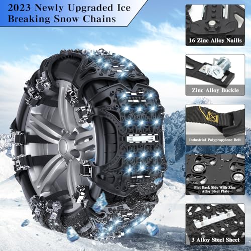 YeXhot Cadenas Coche Nieve, 6 PCS Cadenas Nieve Universales Para Neumáticos De Coche De 165-285 Mm, Montaje Rápido, Cadenas Nieve Para Automóvil/SUV/Camión, Con Pala De Nieve Llave Inglesa Guantes