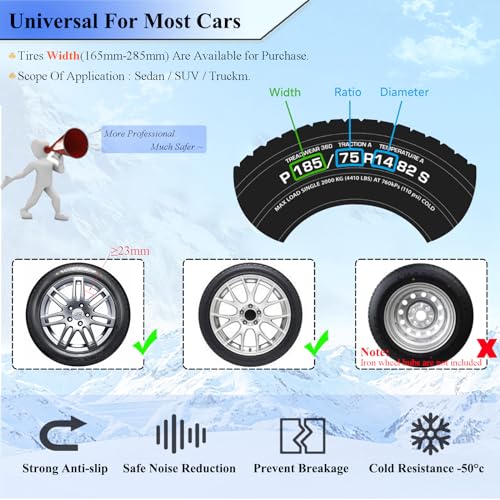 YeXhot Cadenas Coche Nieve, 6 PCS Cadenas Nieve Universales Para Neumáticos De Coche De 165-285 Mm, Montaje Rápido, Cadenas Nieve Para Automóvil/SUV/Camión, Con Pala De Nieve Llave Inglesa Guantes