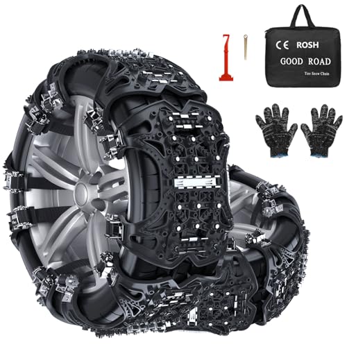 YeXhot Cadenas Coche Nieve, 6 PCS Cadenas Nieve Universales Para Neumáticos De Coche De 165-285 Mm, Montaje Rápido, Cadenas Nieve Para Automóvil/SUV/Camión, Con Pala De Nieve Llave Inglesa Guantes