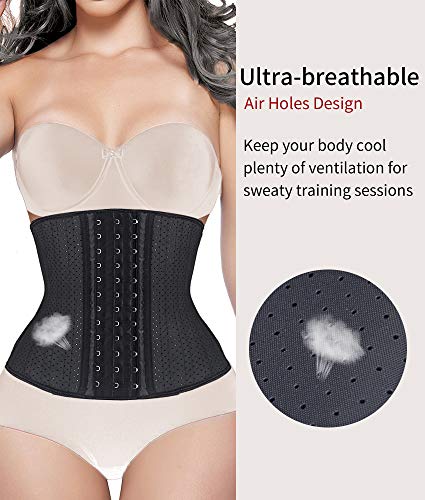 YIANNA Fajas Reductoras Mujer con 25 Huesos de Acero Waist Trainer Corset Faja Reductora Colombiana Cinturilla Cintura Latex Body Shaper Negro, 20173 Size L