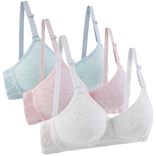 Yintry Sujetador Deportivo de algodón para niña Adolescente con Correa Ajustable Desmontable Bralette,Paquete de 3, A-Cup