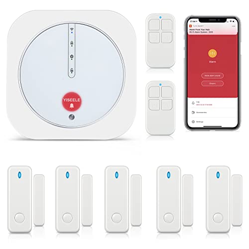 YISEELE Alarmas para casa, WiFi Alarma Sistema Antirrobo Inalámbrico, Kits de Seguridad con App, Kit de 9 Piezas, Trabajo para el Hogar, Apartamento, Garaje, Compatible con Alexa, Google - Ampliable