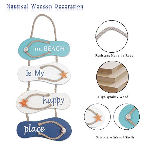 YiYa Playa náutica Flip Flop Decoración Flip Flop Adorno de pared Colgante Zapatillas de madera Decoración Decoración de pared Adorno colgante de puerta Tema de playa Decoración del hogar, Blanco Azul