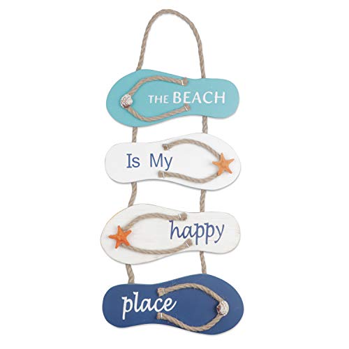 YiYa Playa náutica Flip Flop Decoración Flip Flop Adorno de pared Colgante Zapatillas de madera Decoración Decoración de pared Adorno colgante de puerta Tema de playa Decoración del hogar, Blanco Azul