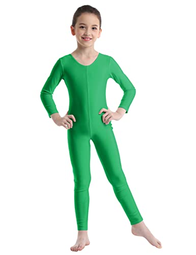 YiZYiF Maillot Largo Body Completo para Niñas Maillot Gimnasia Rítmica Manga Larga Body Entero Mono Danza Yoga Leotardo Ballet Traje Bailarina 5-12 Años Verde 5-6 años